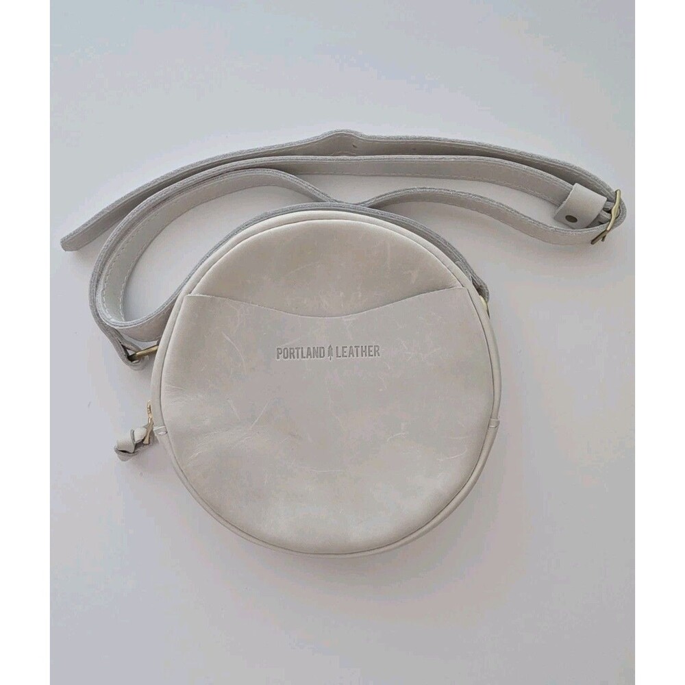 Portland Leather Goods Small Circle Crossbody Bag Purse Bone 7 Inch White Cream